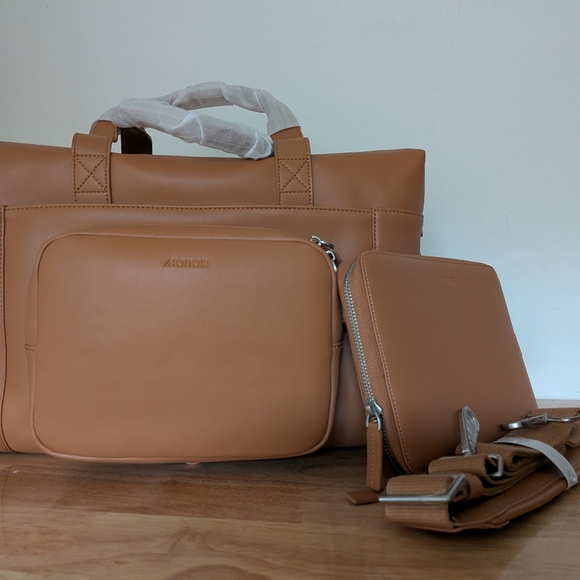NEW Monos Metro Weekend Travel Bag in Saddle Tan Includes Add Ons! - Picture 5 of 10